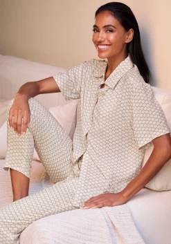 Nachtwäsche|LASCANA Pyjamaoberteil beige-weißgemustert