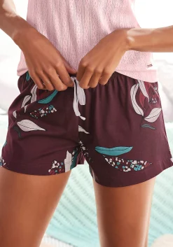 Nachtwäsche|s.Oliver Pyjamashorts bordeaux-geblümt
