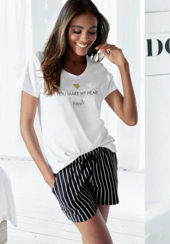 Nachtwäsche|Vivance Dreams Pyjamashorts schwarz-weiß