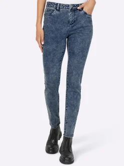 Jeans|heine Röhrenjeans mit Glitzersteinchen-Applikation blue-stone-washed