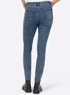 Jeans|heine Röhrenjeans mit Glitzersteinchen-Applikation blue-stone-washed