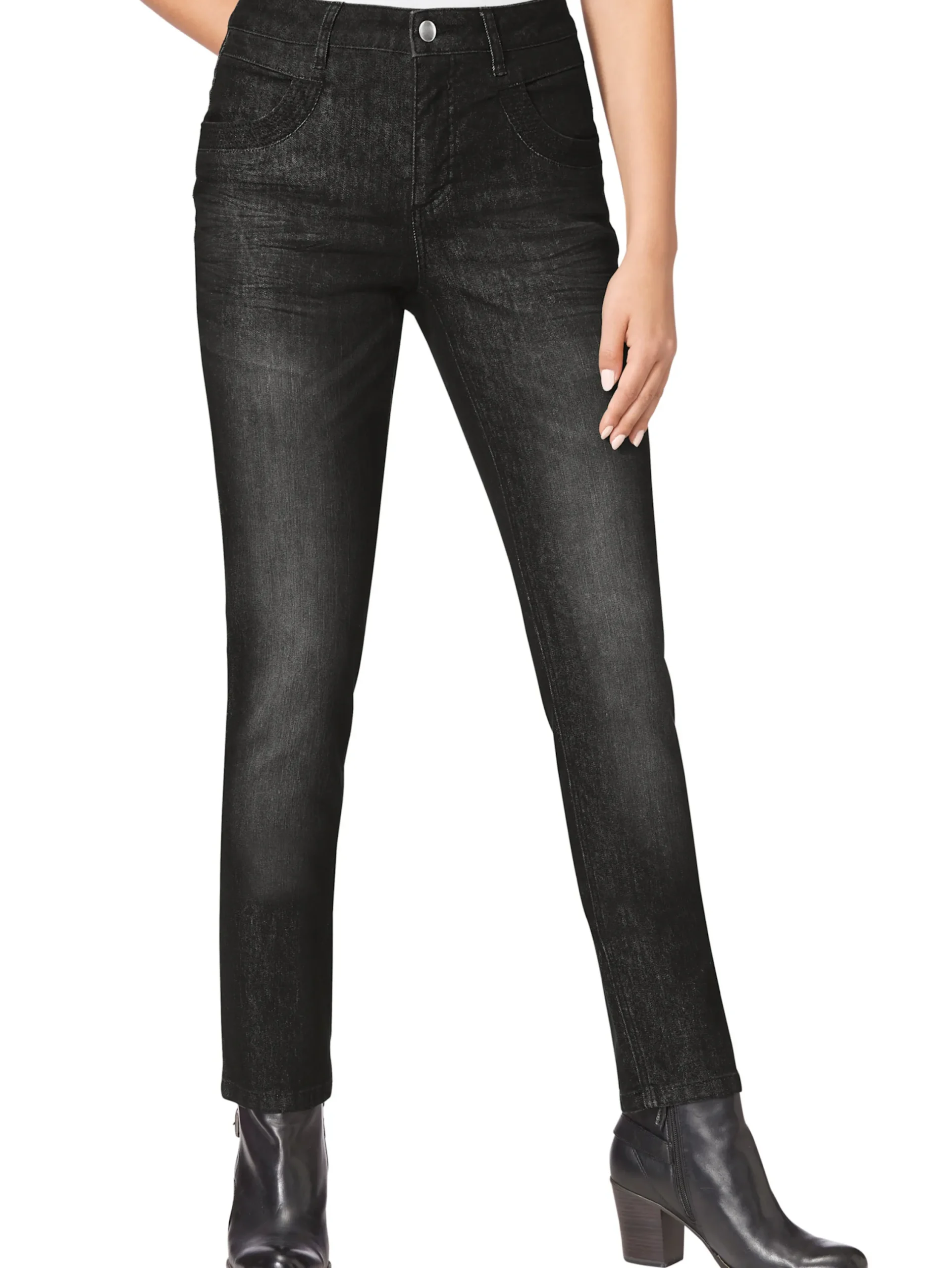 Jeans| Röhrenjeans mit Zipper an Gesäßtaschen anthrazit-denim