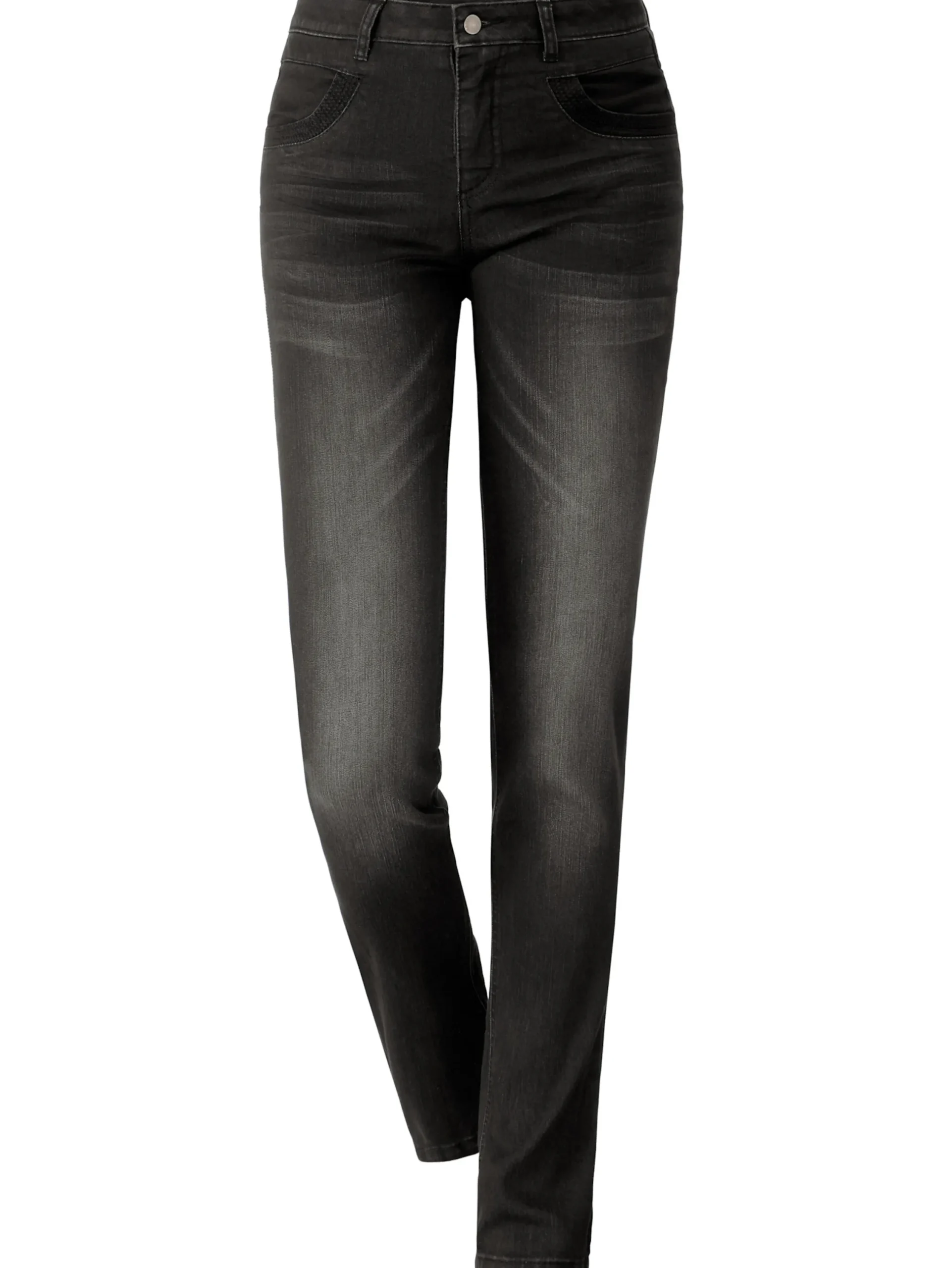 Jeans| Röhrenjeans mit Zipper an Gesäßtaschen anthrazit-denim