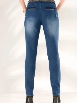 Jeans| Röhrenjeans mit Zipper an Gesäßtaschen blue-stone-washed