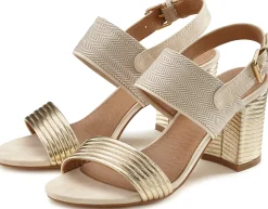 Sandalen & Sandaletten|LASCANA Riemchensandalette goldfarben