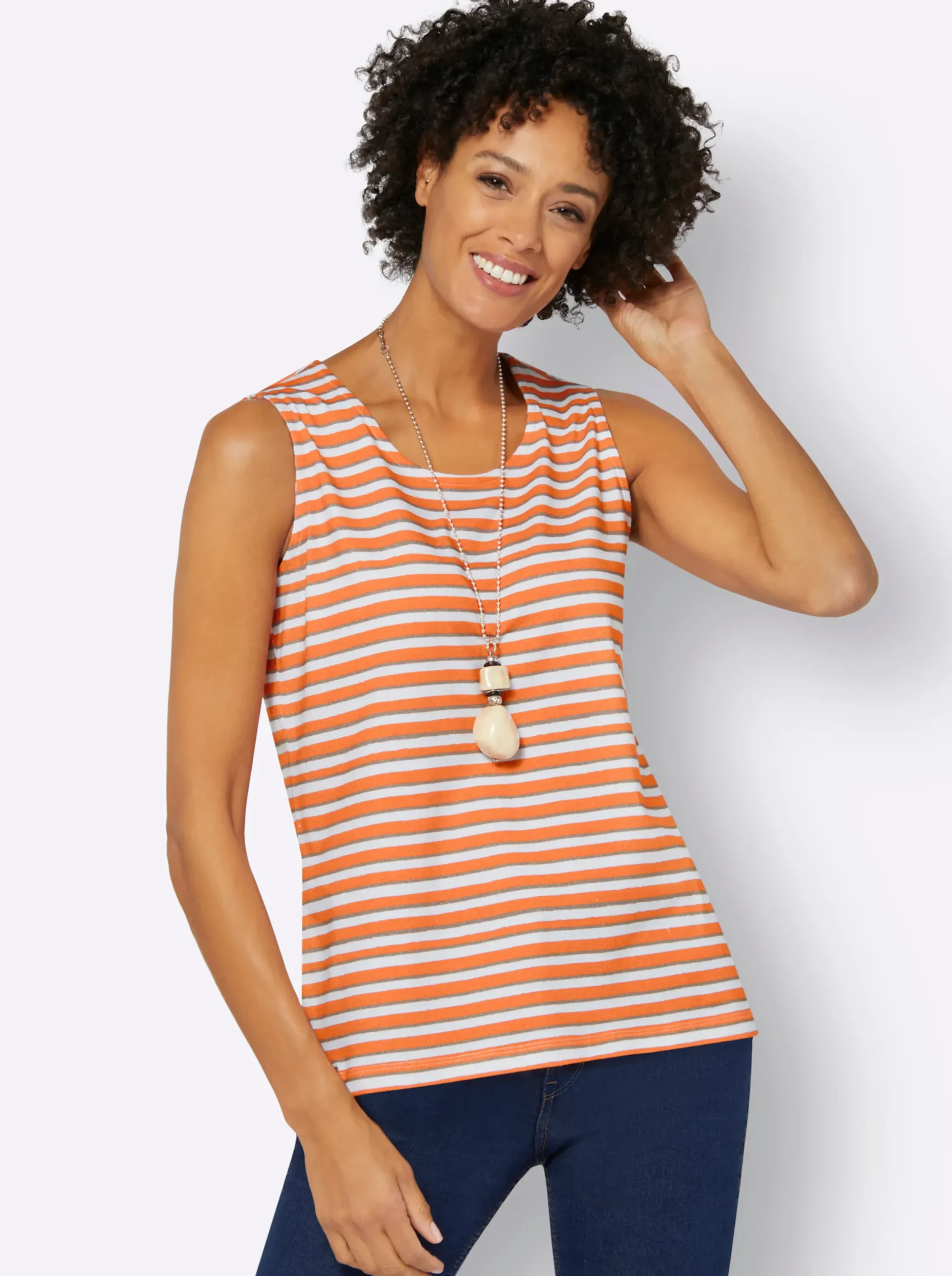 Shirts| Ringelshirt orange-weiß-geringelt