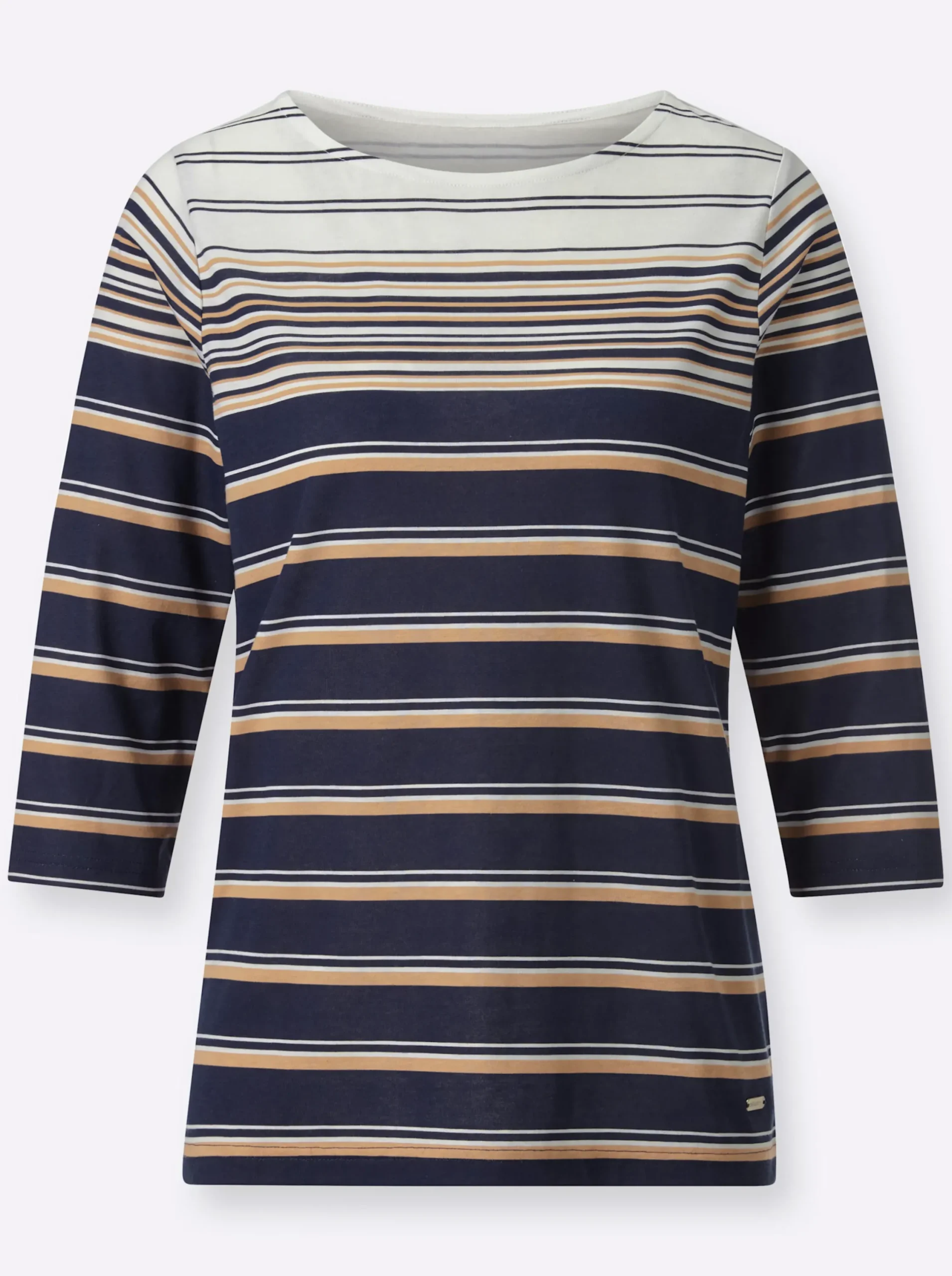 Shirts| Ringelshirt aus Baumwolle und Modal marine-camel-geringelt
