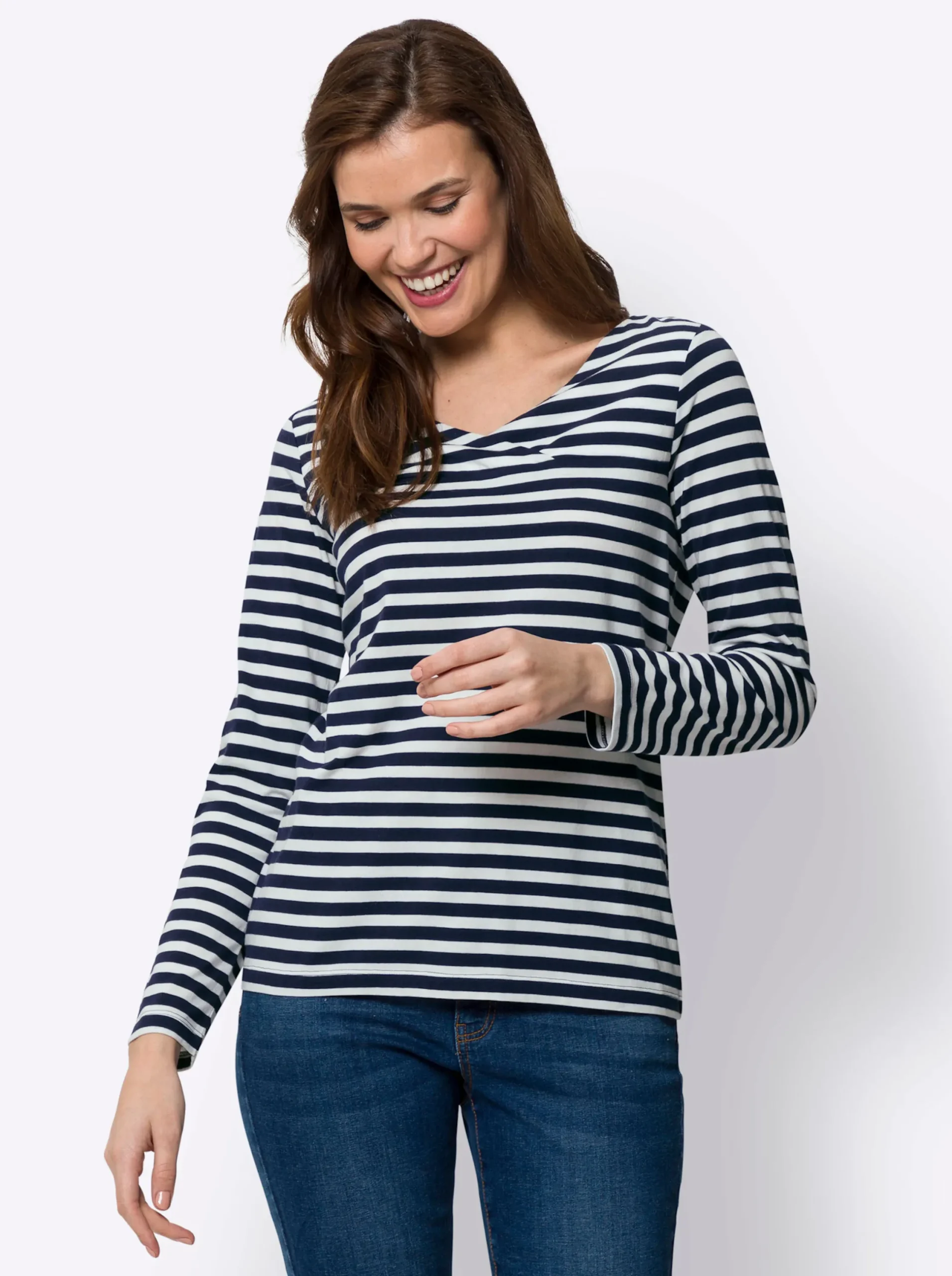 Shirts|heine Ringelshirt in Baumwoll-Modal-Mix marine-ecru-gestreift