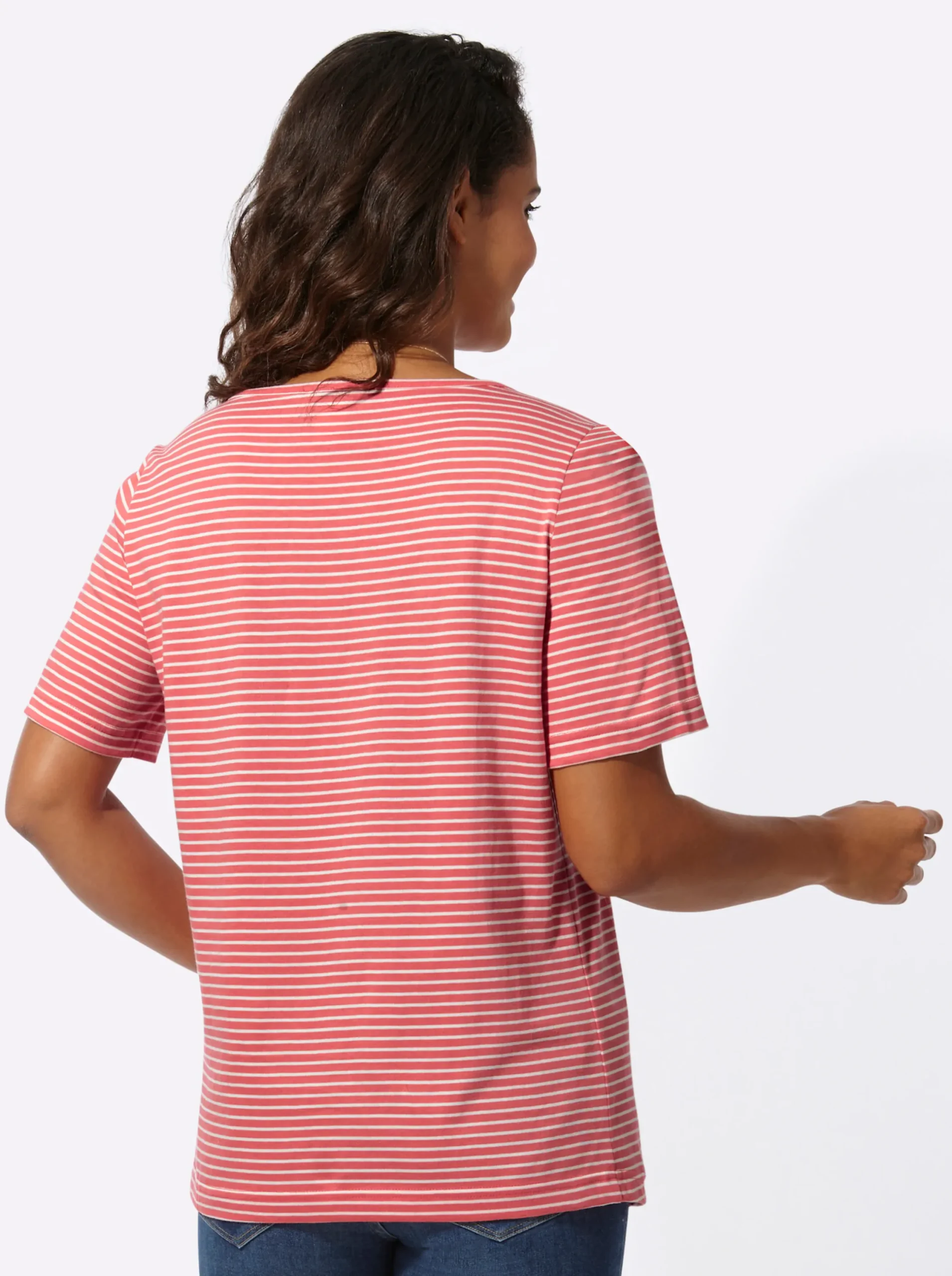Shirts| Ringelshirt mit kurzen Ärmeln koralle-ecru-geringelt