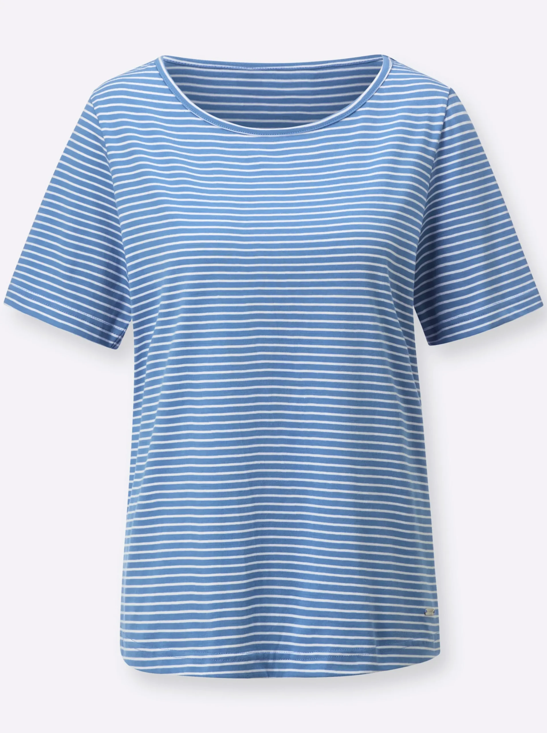 Shirts| Ringelshirt mit kurzen Ärmeln mittelblau-ecru-geringelt