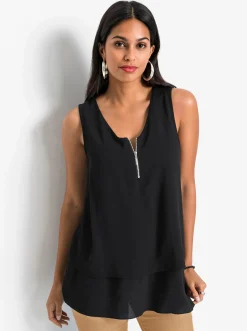 Shirts|Blusen| Ärmellose Bluse im Lagen-Look schwarz