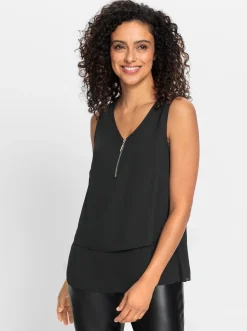 Shirts|Blusen| Ärmellose Bluse im Lagen-Look schwarz