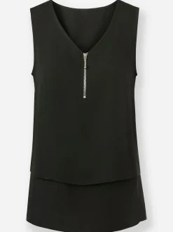 Shirts|Blusen| Ärmellose Bluse im Lagen-Look schwarz