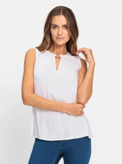 Blusen|heine Ärmellose Bluse mit Schmuck-Detail ecru