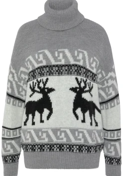 Strandmode|Vivance Rollkragenpullover grau-schwarz-creme