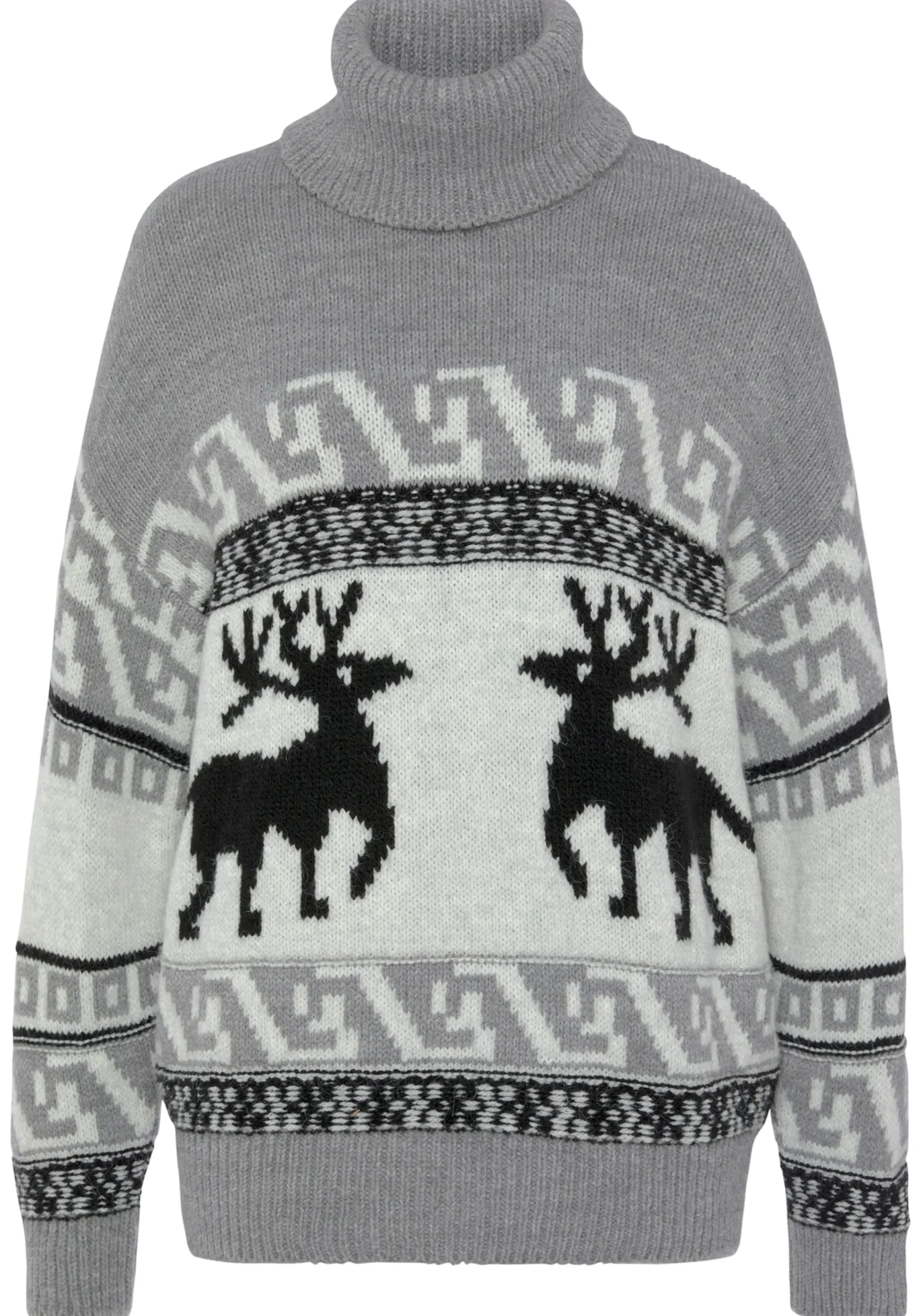 Strandmode|Vivance Rollkragenpullover grau-schwarz-creme