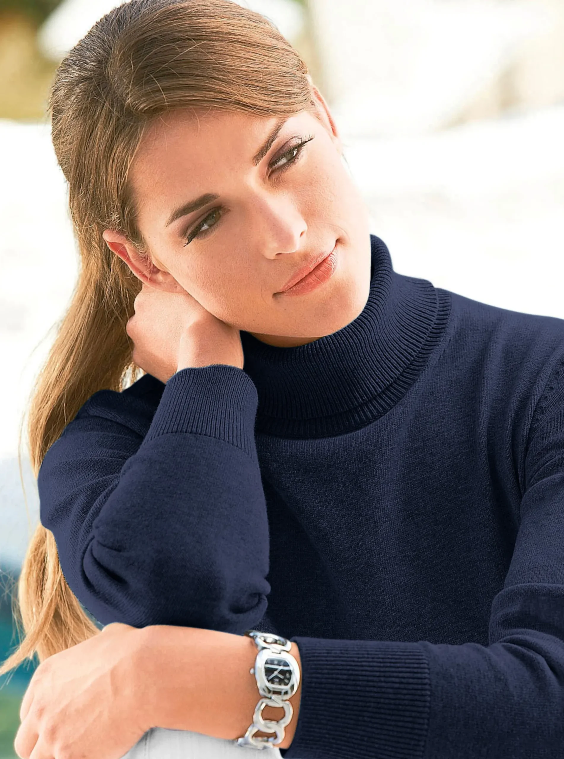 Pullover| Rollkragenpullover aus reiner Baumwolle marine
