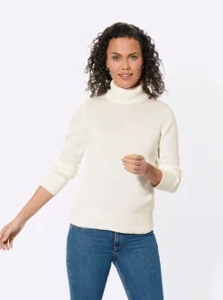 Pullover| Rollkragenpullover im Baumwoll-Mix wollweiß
