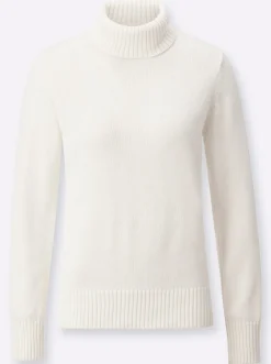 Pullover| Rollkragenpullover im Baumwoll-Mix wollweiß
