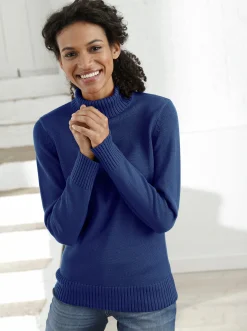 Pullover| Rollkragenpullover im Baumwoll-Mix royalblau