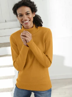 Pullover| Rollkragenpullover im Baumwoll-Mix maisgelb