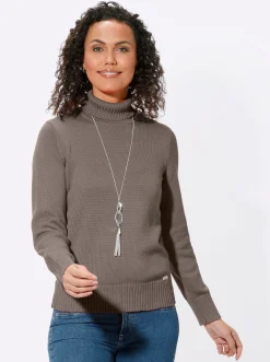 Pullover| Rollkragenpullover im Baumwoll-Mix taupe-meliert