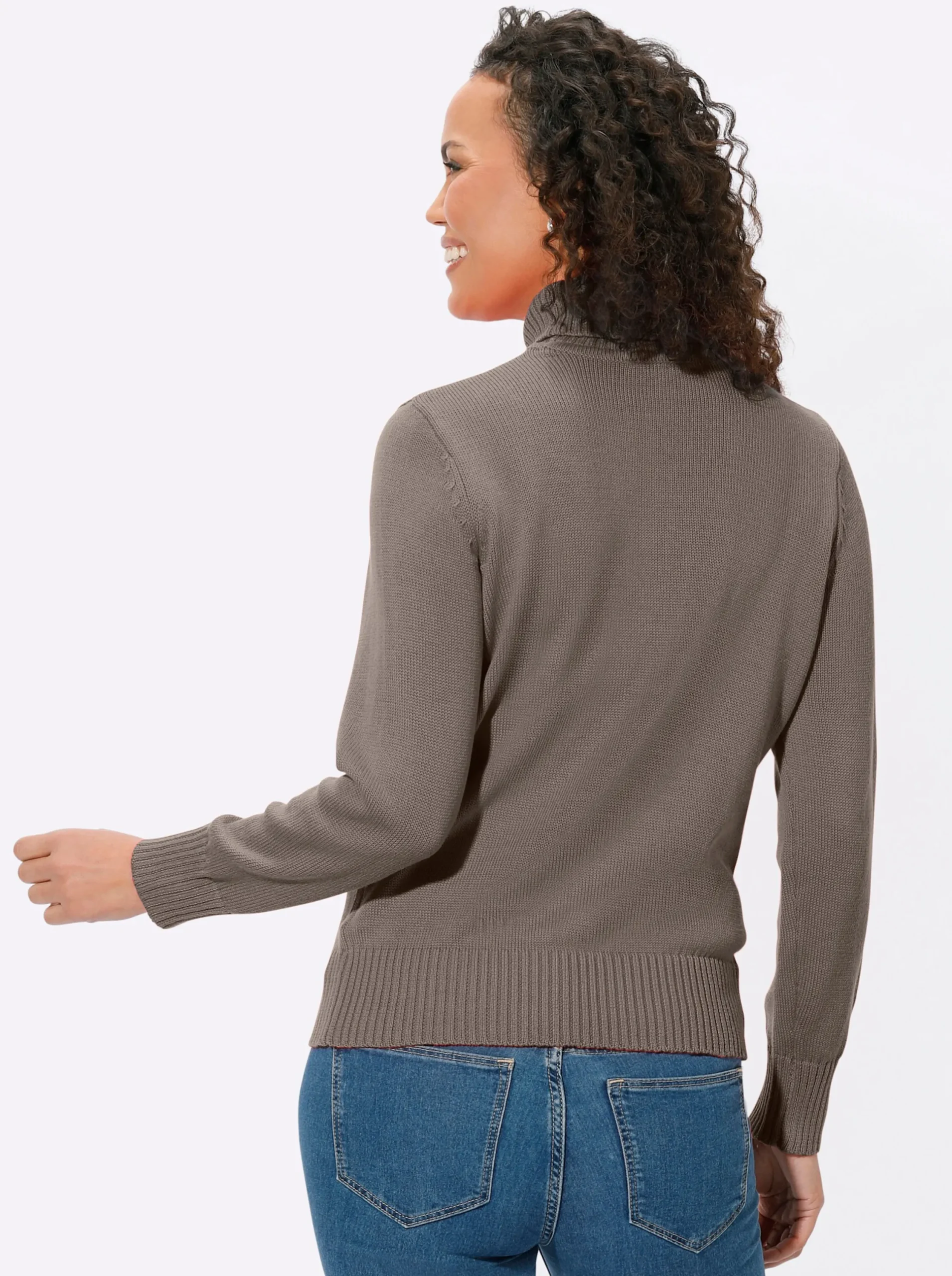 Pullover| Rollkragenpullover im Baumwoll-Mix taupe-meliert