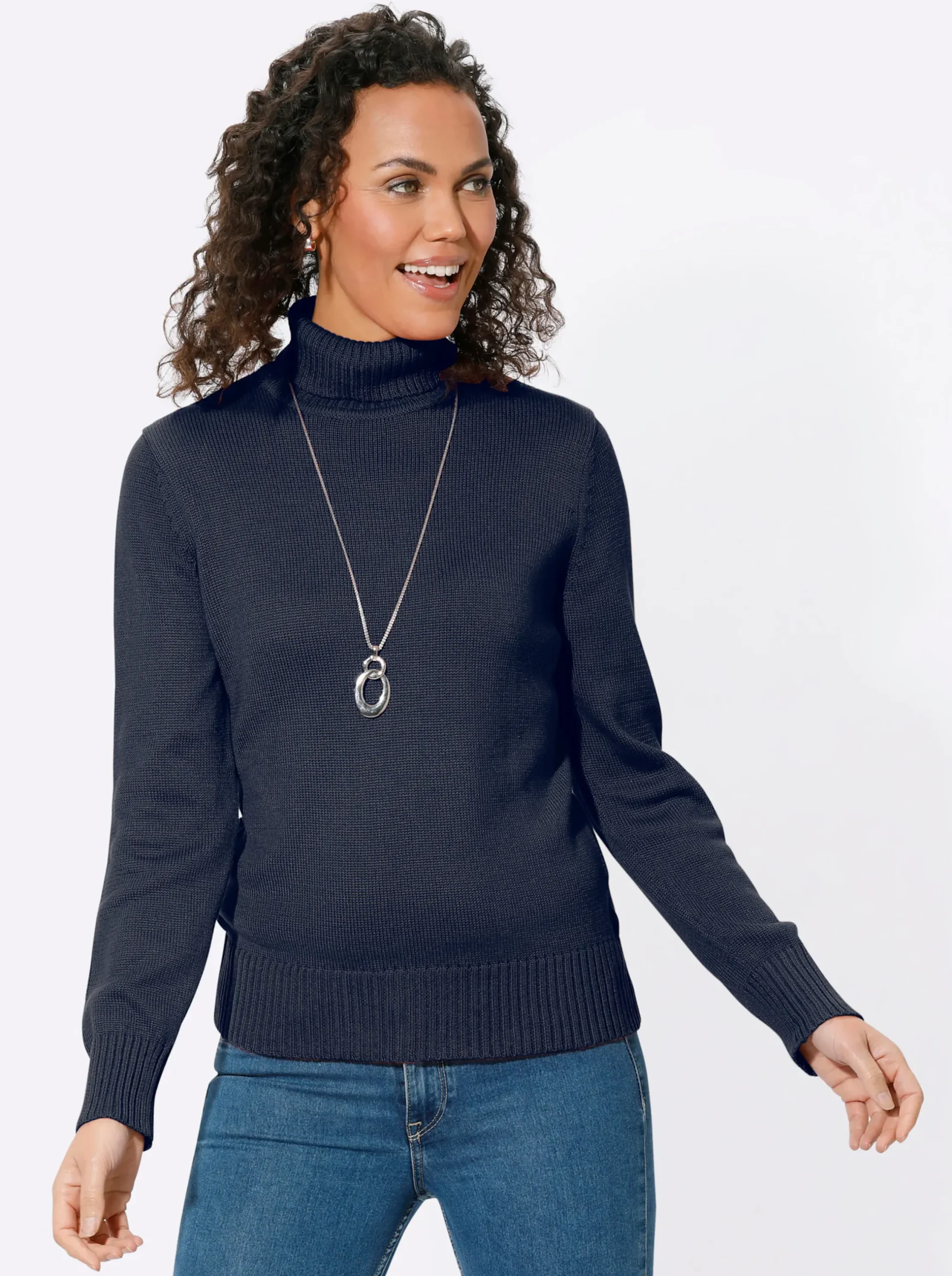 Pullover| Rollkragenpullover im Baumwoll-Mix marine