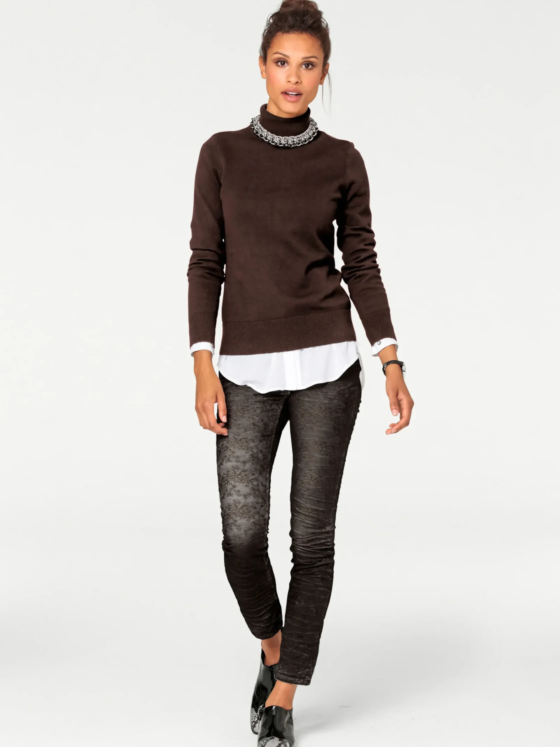 Pullover|heine Rollkragenpullover in Feinstrick-Qualität schokobraun