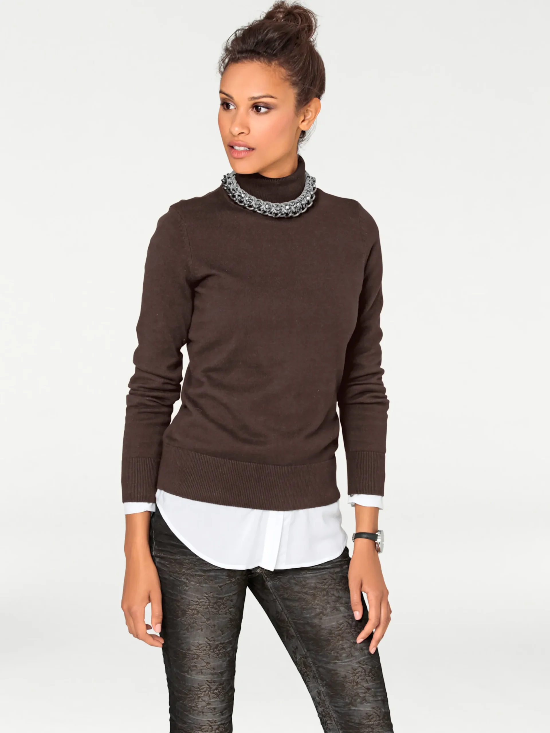 Pullover|heine Rollkragenpullover in Feinstrick-Qualität schokobraun
