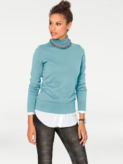 Pullover|heine Rollkragenpullover in Feinstrick-Qualität aqua
