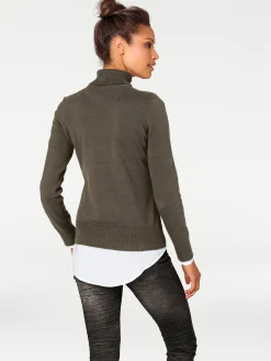 Pullover|heine Rollkragenpullover in Feinstrick-Qualität oliv