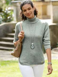 Pullover| Rollkragenpullover in Melange-Qualität jade-kalkmint-meliert