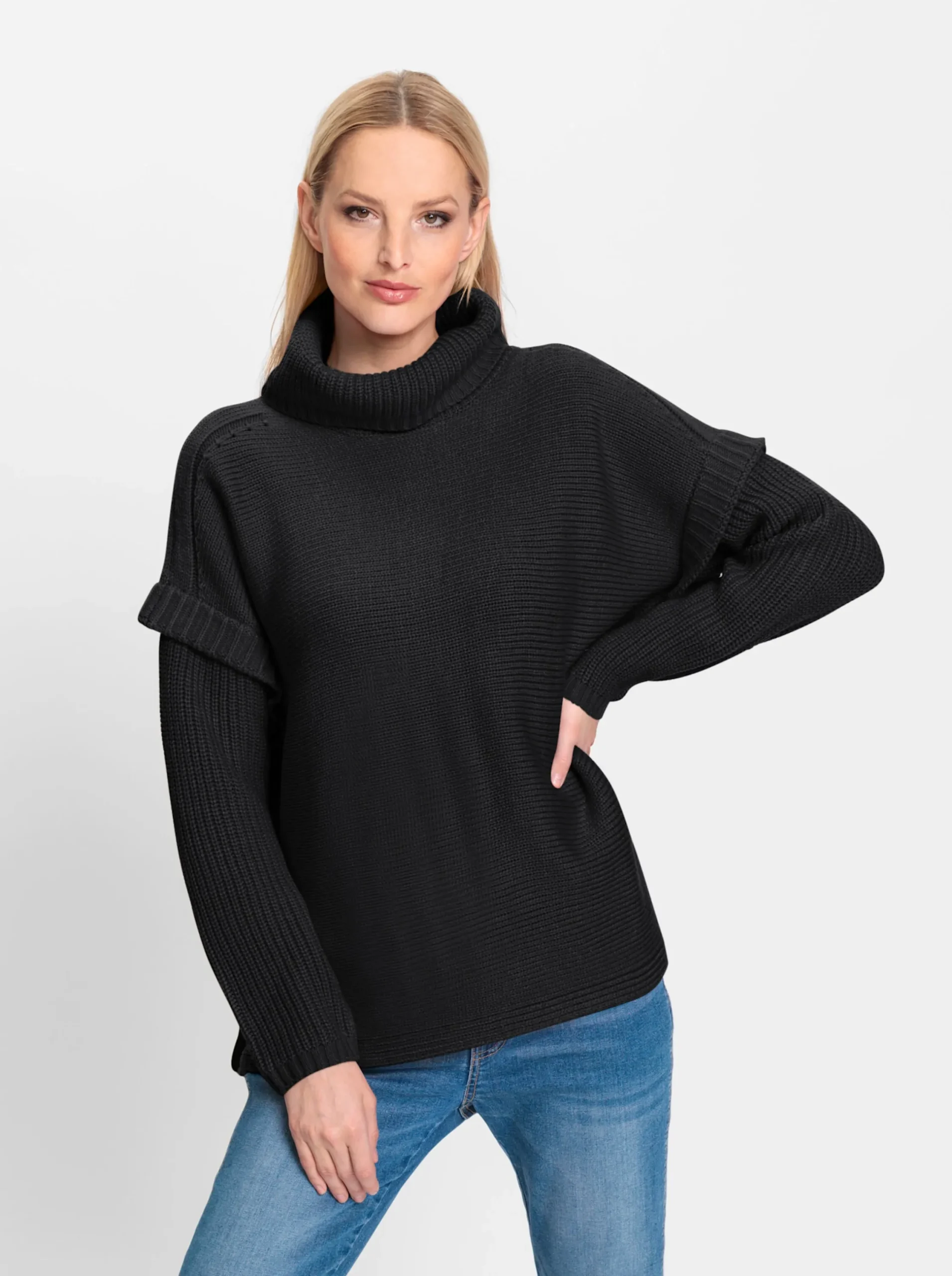 Pullover|heine Rollkragenpullover in Poncho-Optik schwarz