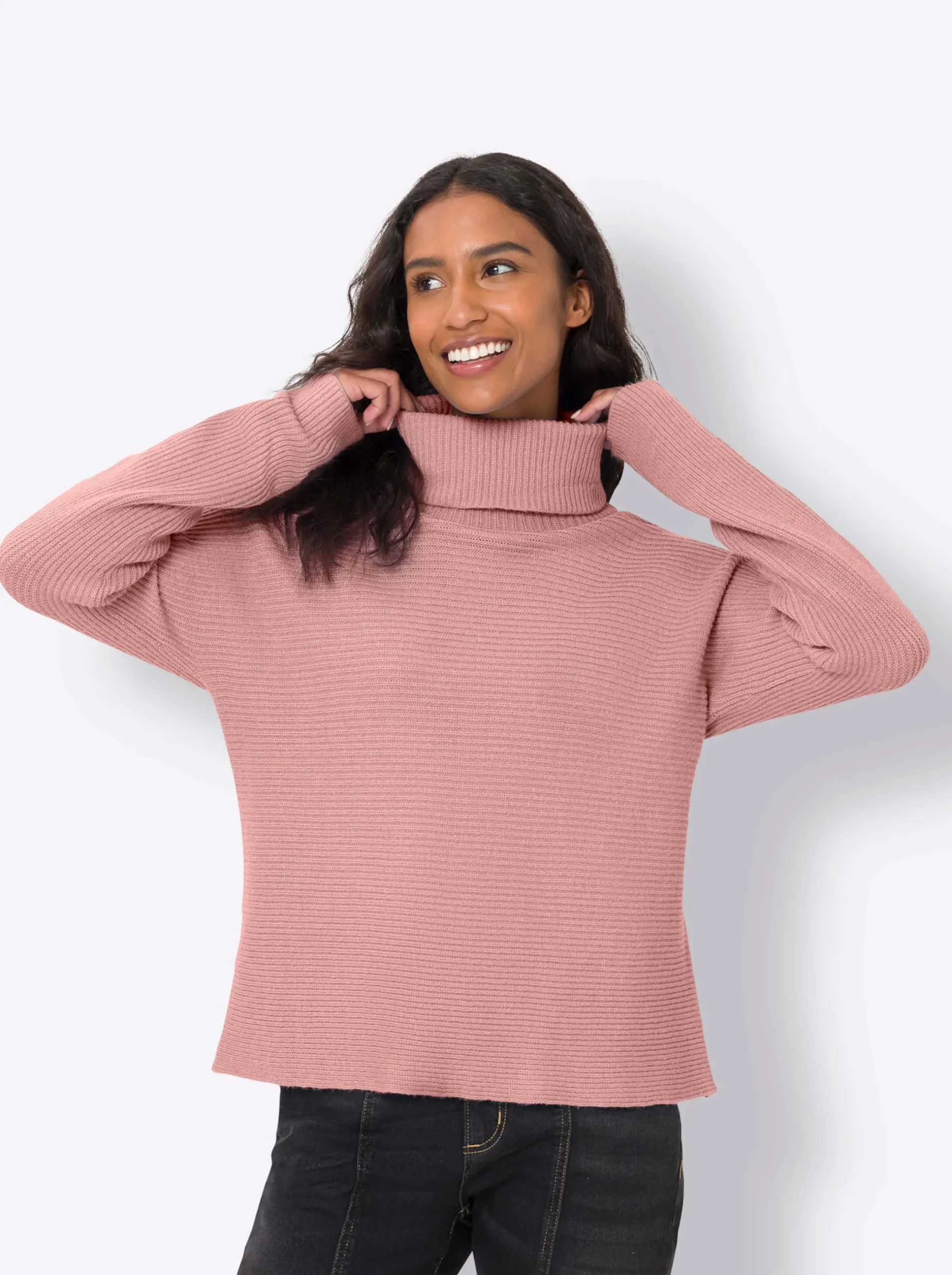 Pullover|heine Rollkragenpullover in Rippoptik, Fledermausärmel rosenquarz