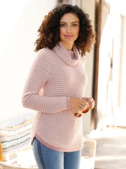 Pullover| Rollkragenpullover mit abgerundetem Saum hortensie-ecru-gemustert