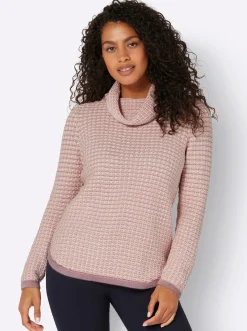 Pullover| Rollkragenpullover mit abgerundetem Saum hortensie-ecru-gemustert