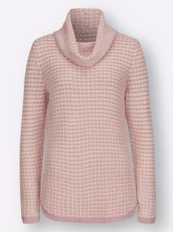 Pullover| Rollkragenpullover mit abgerundetem Saum hortensie-ecru-gemustert