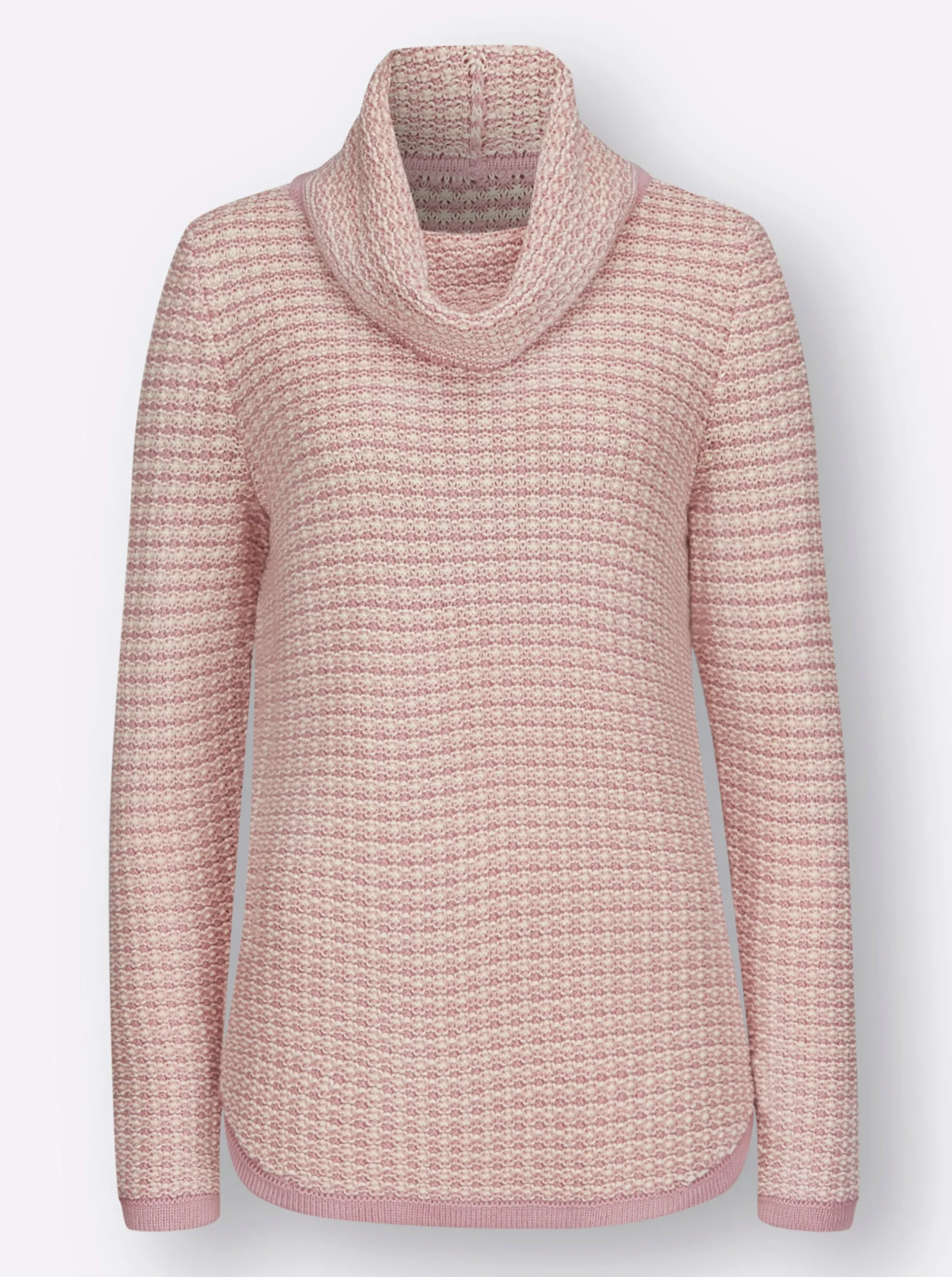 Pullover| Rollkragenpullover mit abgerundetem Saum hortensie-ecru-gemustert