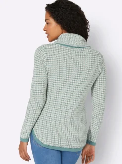 Pullover| Rollkragenpullover mit abgerundetem Saum jade-ecru-gemustert