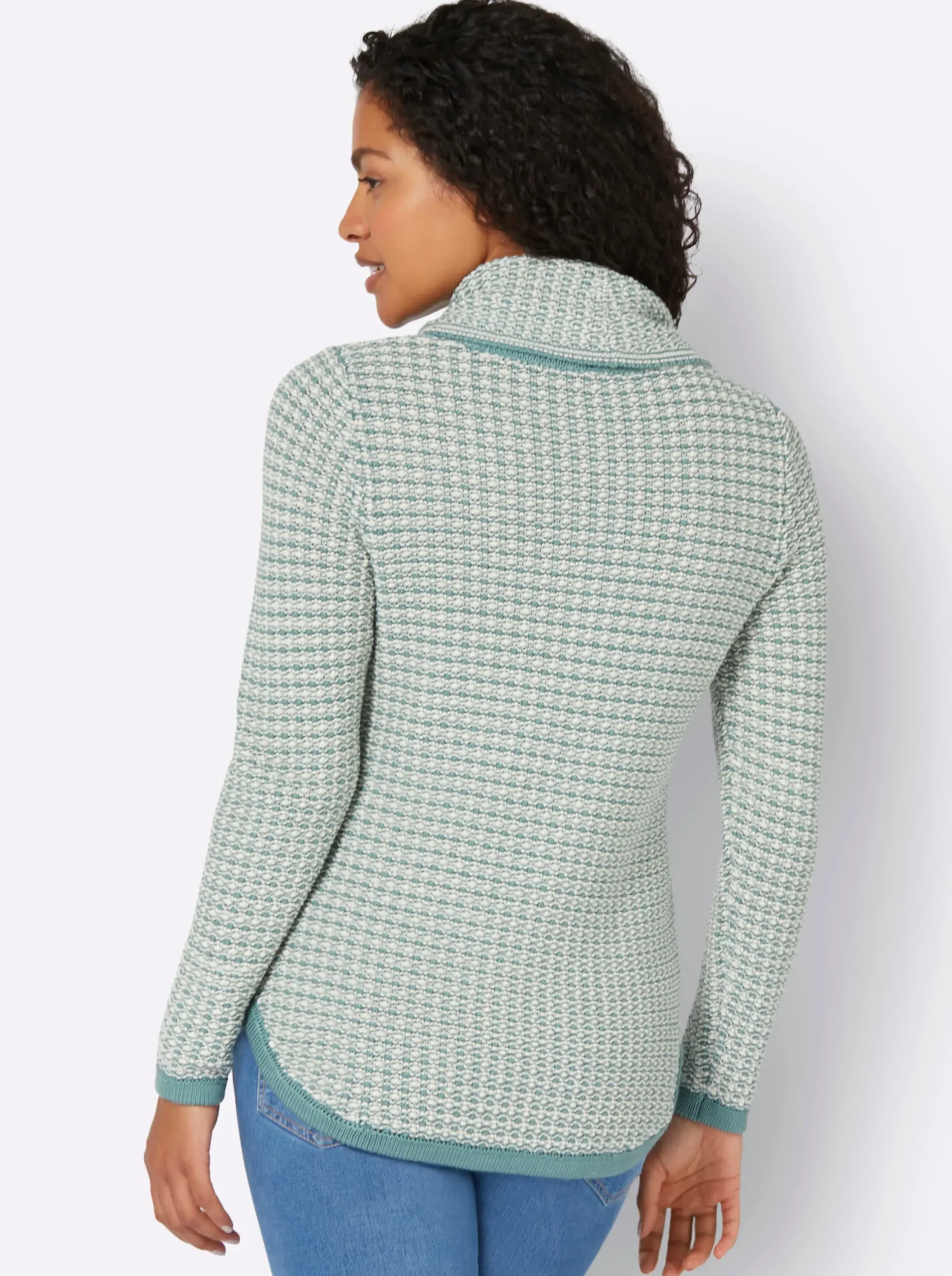 Pullover| Rollkragenpullover mit abgerundetem Saum jade-ecru-gemustert