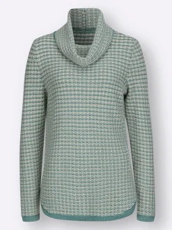Pullover| Rollkragenpullover mit abgerundetem Saum jade-ecru-gemustert