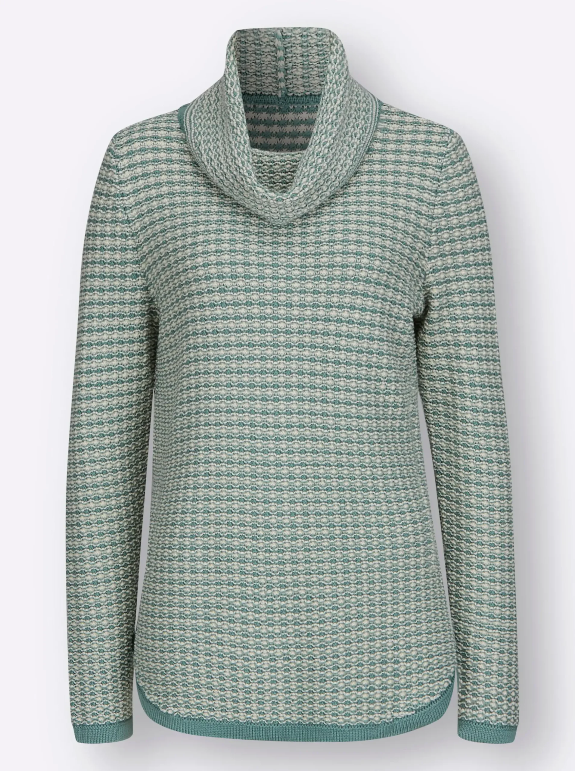 Pullover| Rollkragenpullover mit abgerundetem Saum jade-ecru-gemustert