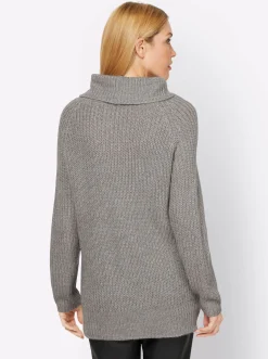 Pullover|heine Rollkragenpullover mit aufwendigem Strickmuster grau-meliert