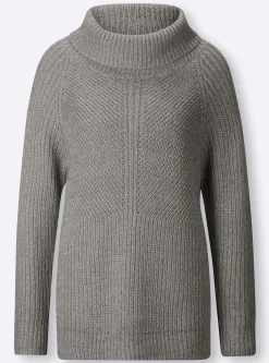Pullover|heine Rollkragenpullover mit aufwendigem Strickmuster grau-meliert