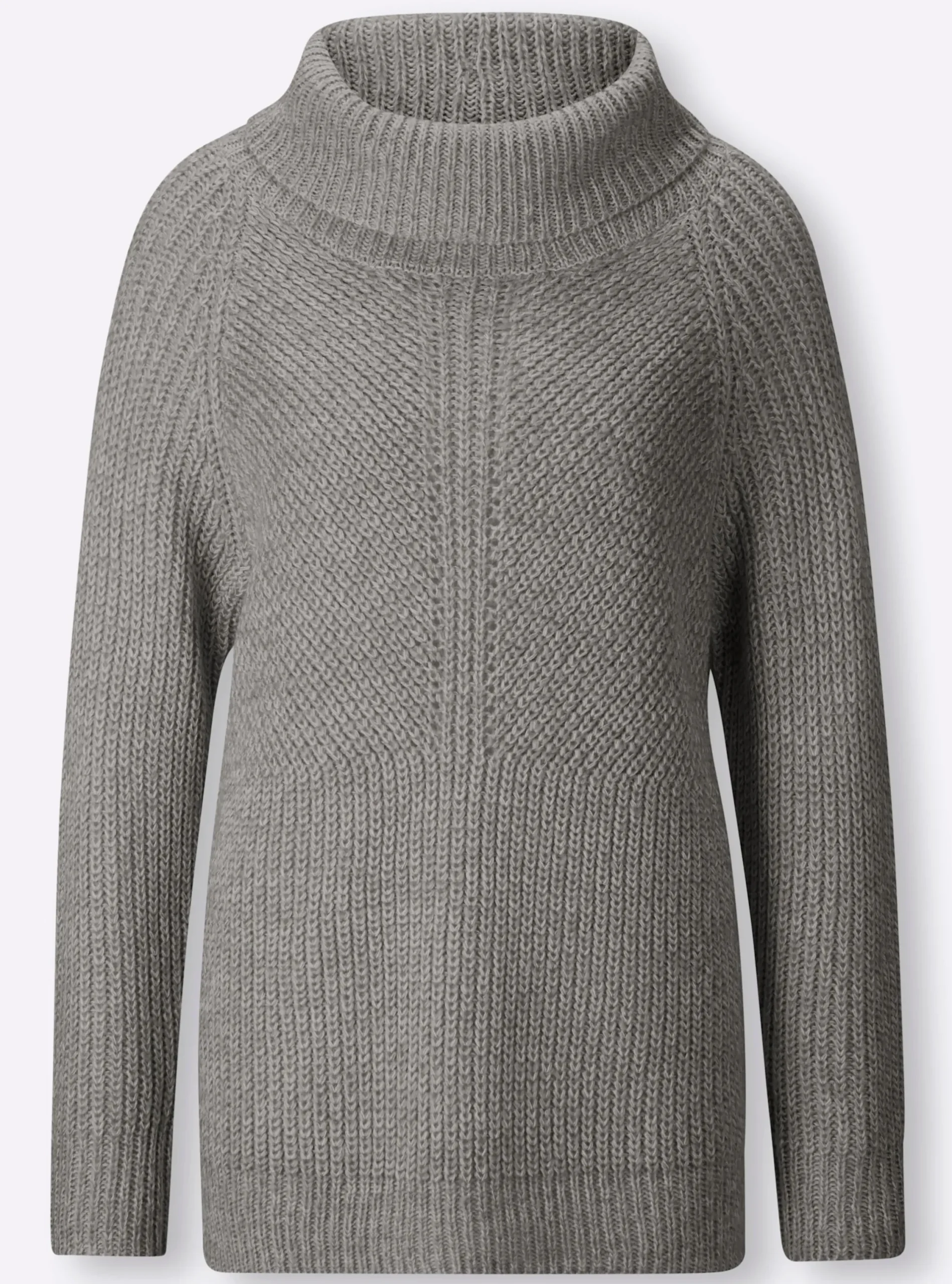 Pullover|heine Rollkragenpullover mit aufwendigem Strickmuster grau-meliert