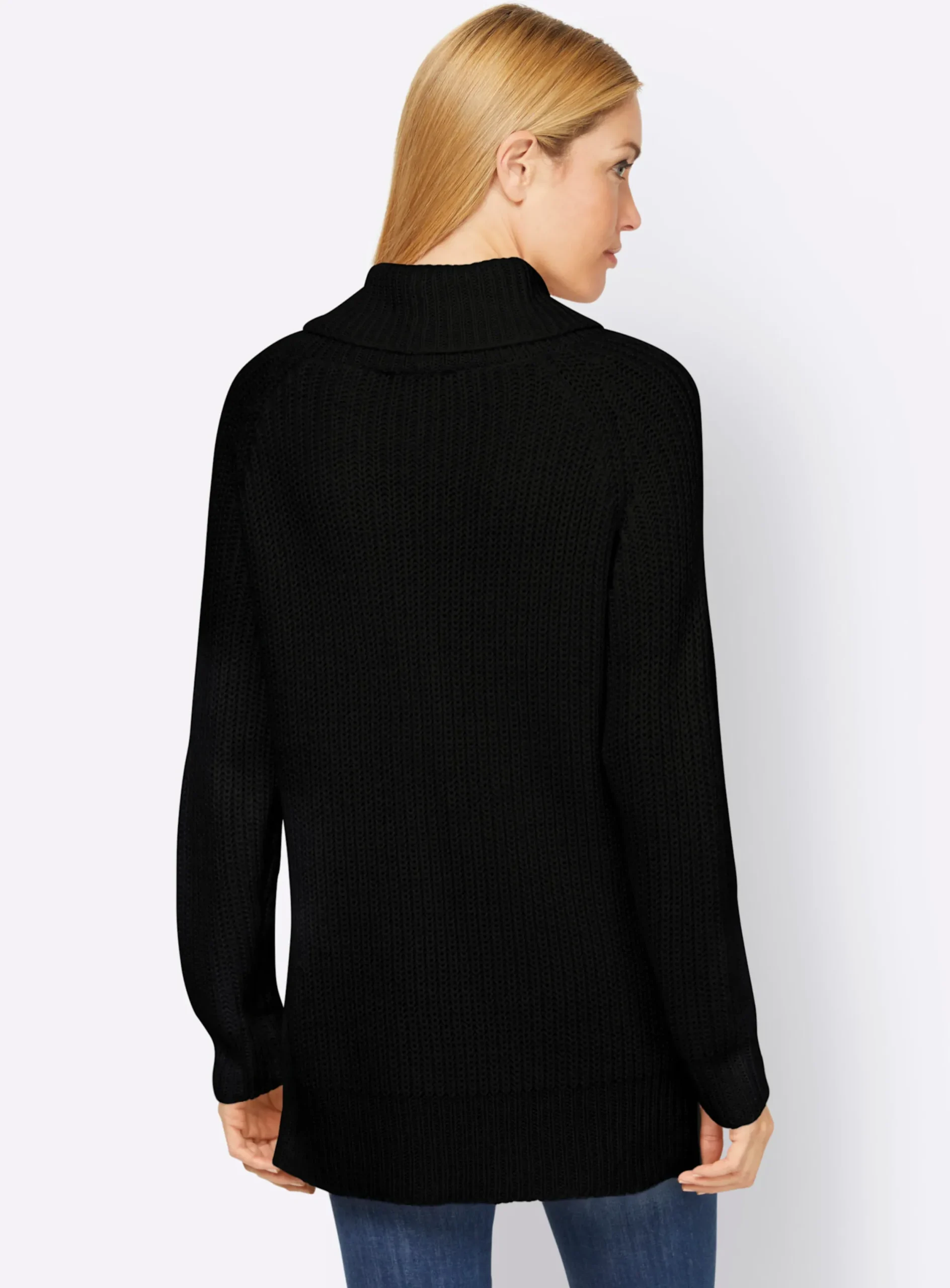 Pullover|heine Rollkragenpullover mit aufwendigem Strickmuster schwarz