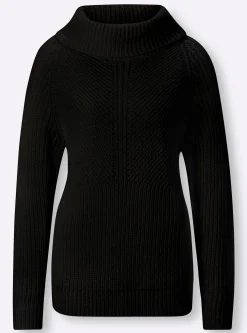 Pullover|heine Rollkragenpullover mit aufwendigem Strickmuster schwarz