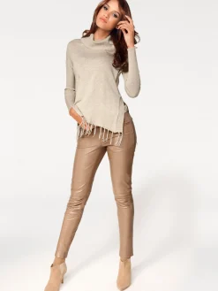 Pullover|heine Rollkragenpullover mit Fransen sand