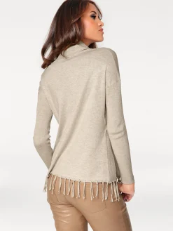 Pullover|heine Rollkragenpullover mit Fransen sand